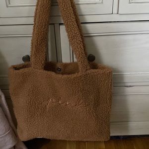 Pink (store) Fuzzy teddy bear material tote bag